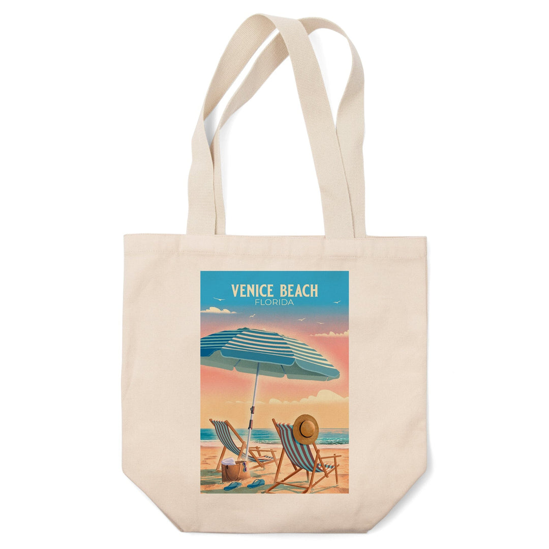 Venice, Florida, Beach Umbrella and Chair, Tote Bag Totes Lantern Press 