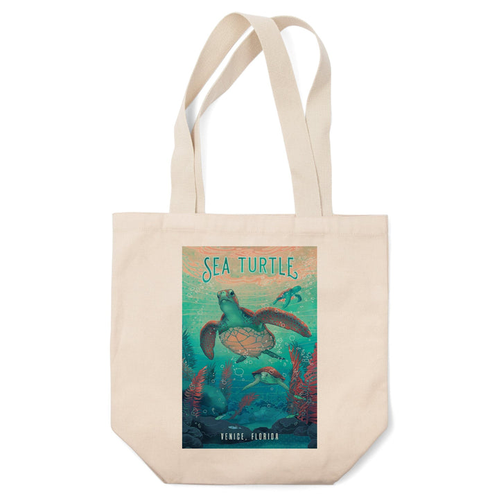 Venice, Florida, Fluid Linework, Sea Turtle, Tote Bag Totes Lantern Press 