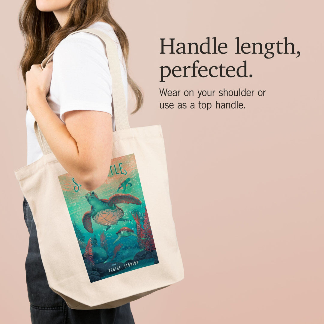 Venice, Florida, Fluid Linework, Sea Turtle, Tote Bag Totes Lantern Press 