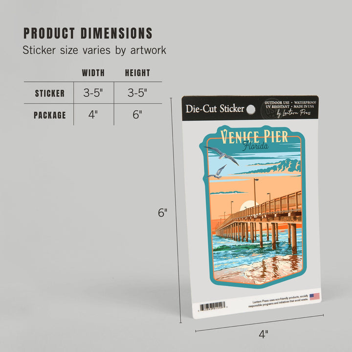 Venice, Florida, Painterly Pier, Contour, Vinyl Sticker Sticker Lantern Press 