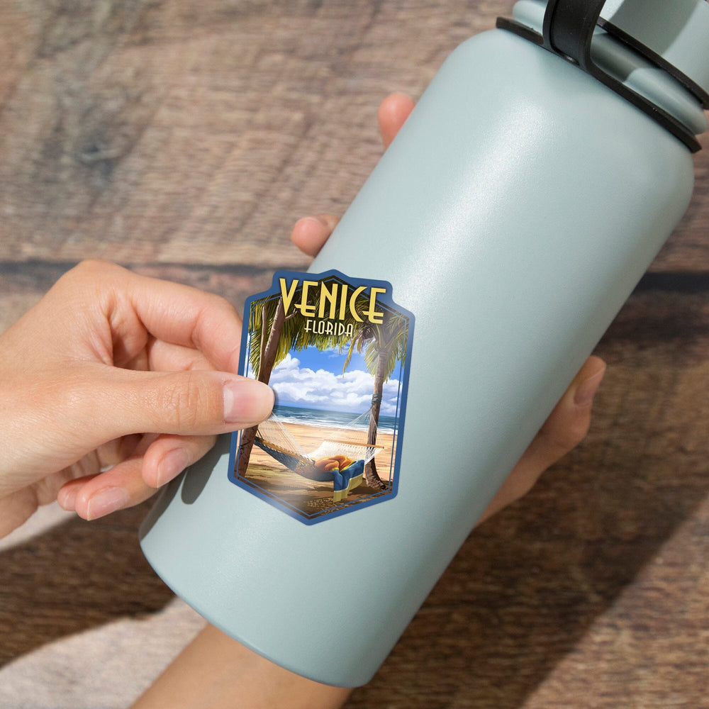 Venice, Florida, Palms and Hammock, Contour, Vinyl Sticker Sticker Lantern Press 