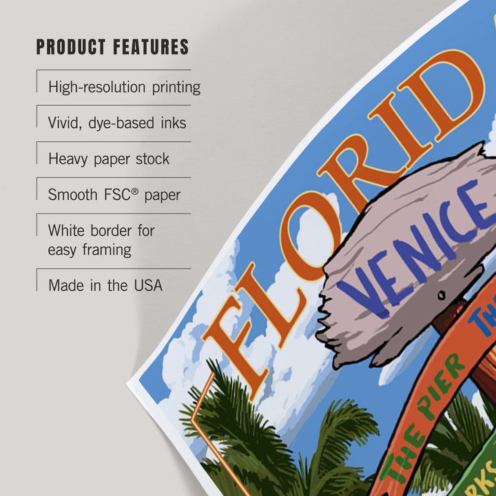 Venice, Florida, Sign Post, Art & Giclee Prints Art Lantern Press 