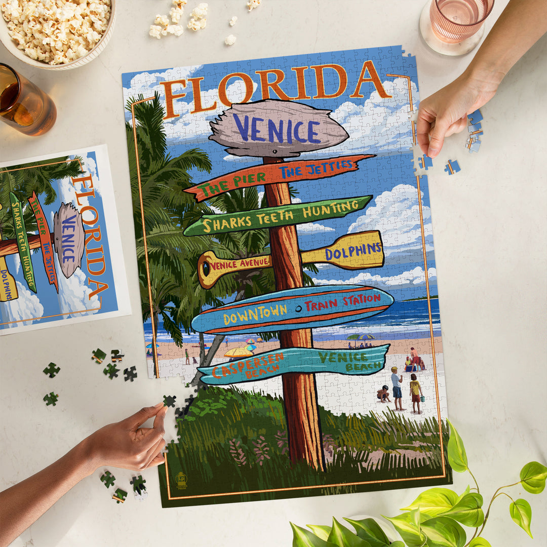 Venice, Florida, Sign Post, Jigsaw Puzzle Puzzle Lantern Press 