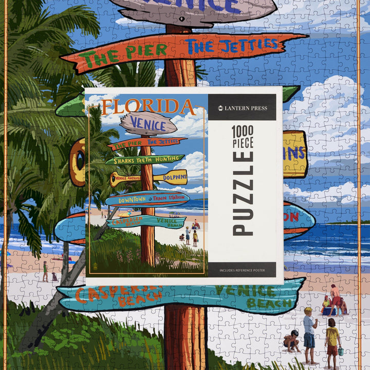 Venice, Florida, Sign Post, Jigsaw Puzzle Puzzle Lantern Press 