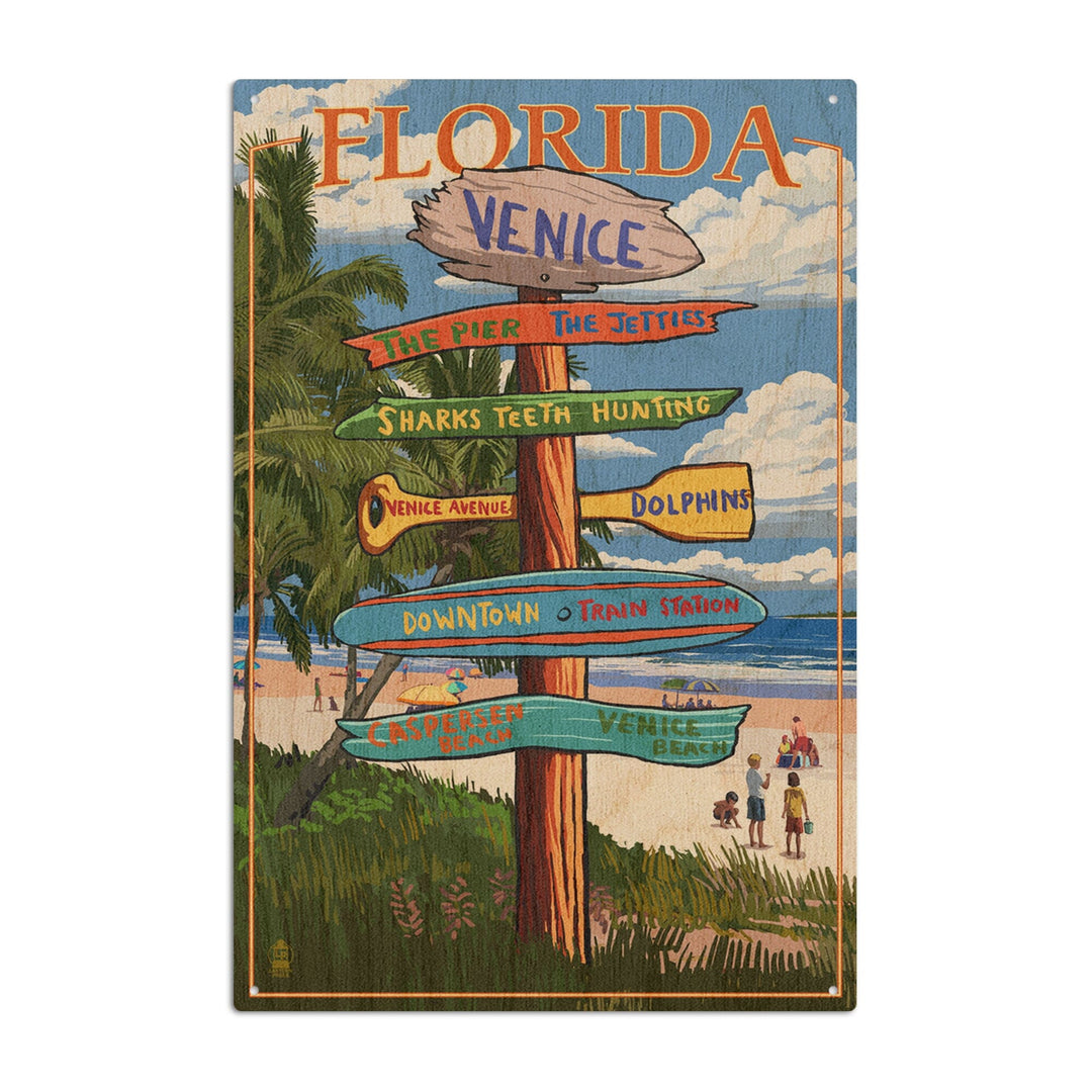 Venice, Florida, Sign Post, Lantern Press Artwork, Wood Signs and Postcards Wood Lantern Press 10 x 15 Wood Sign 