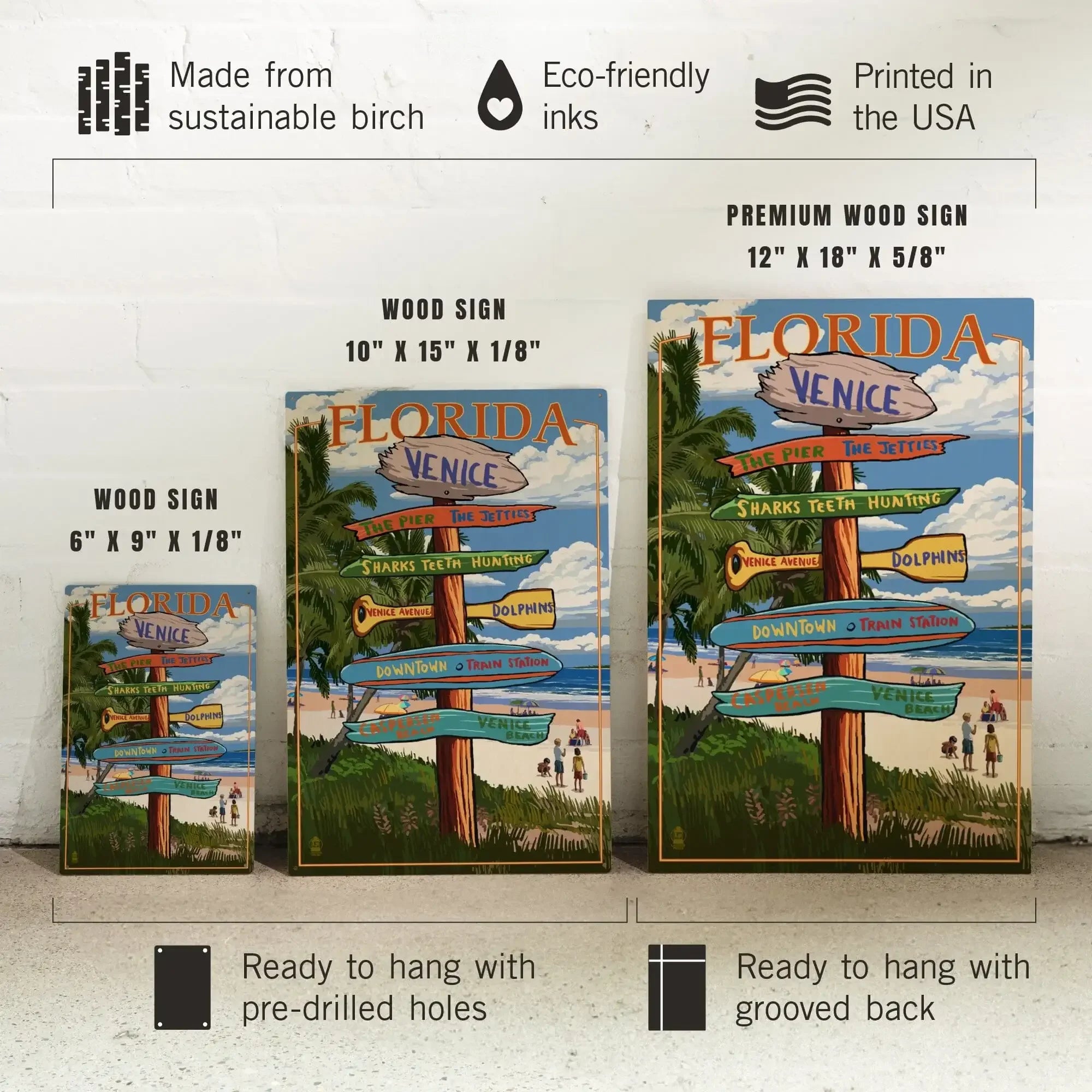 Venice, Florida, Sign Post, Lantern Press Artwork, Wood Signs and Post