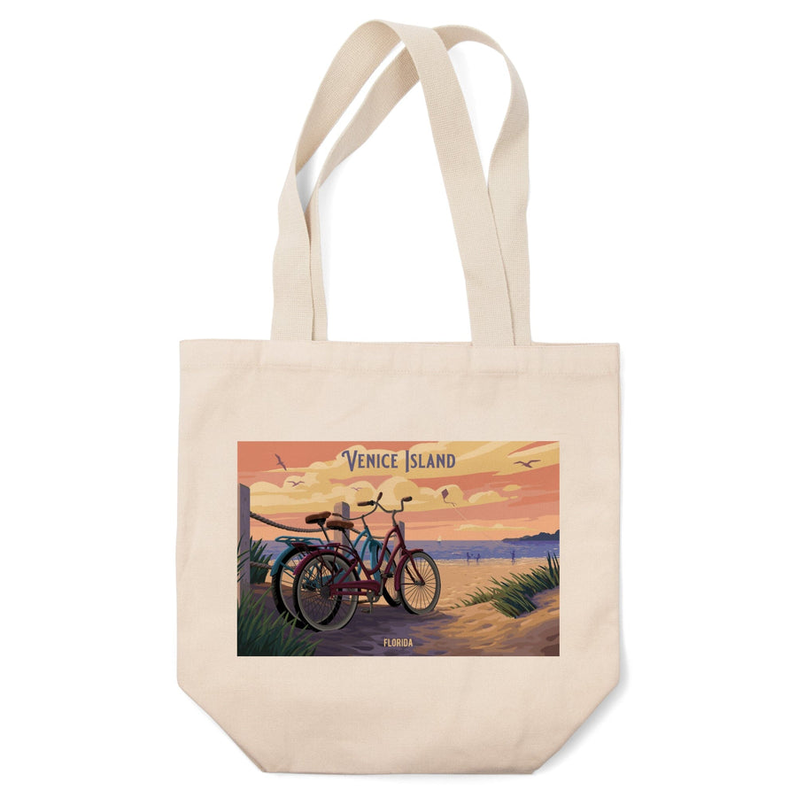 Venice Island, Florida, Painterly, Beach Bikes, Tote Bag Totes Lantern Press 