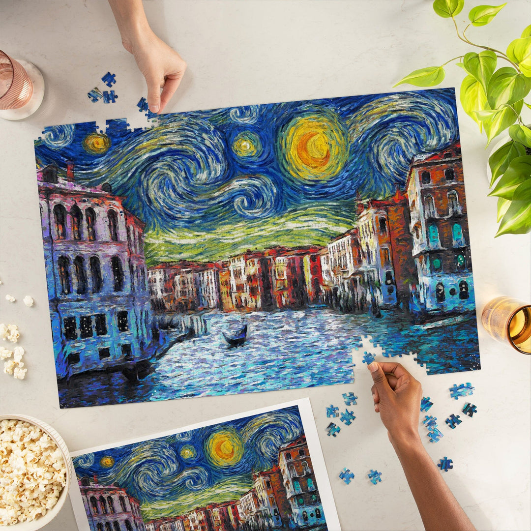 Venice, Italy, Starry Night, Van Gogh, Jigsaw Puzzle Puzzle Lantern Press 