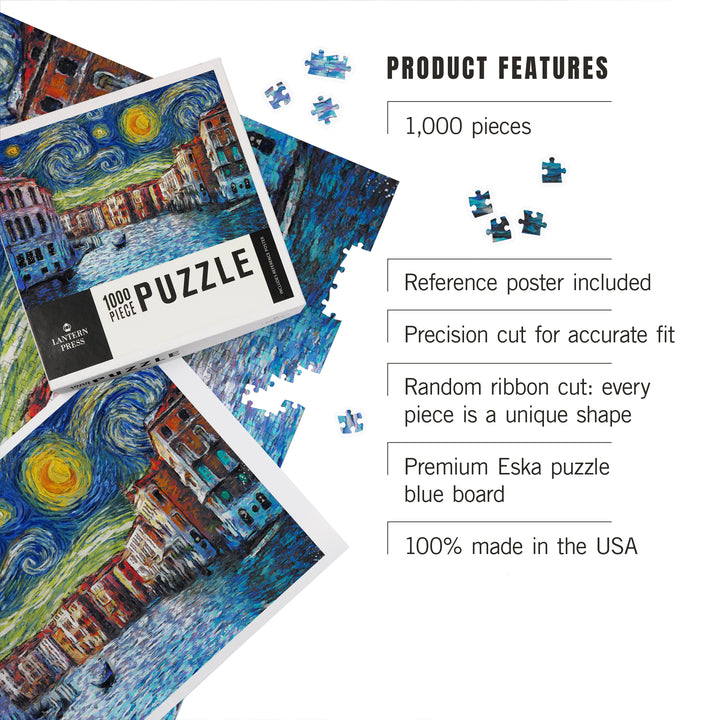 Venice, Italy, Starry Night, Van Gogh, Jigsaw Puzzle Puzzle Lantern Press 