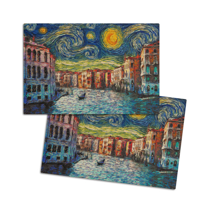 Venice, Italy, Starry Night, Van Gogh, Lantern Press Artwork, Wood Signs and Postcards Wood Lantern Press 4x6 Wood Postcard Set 