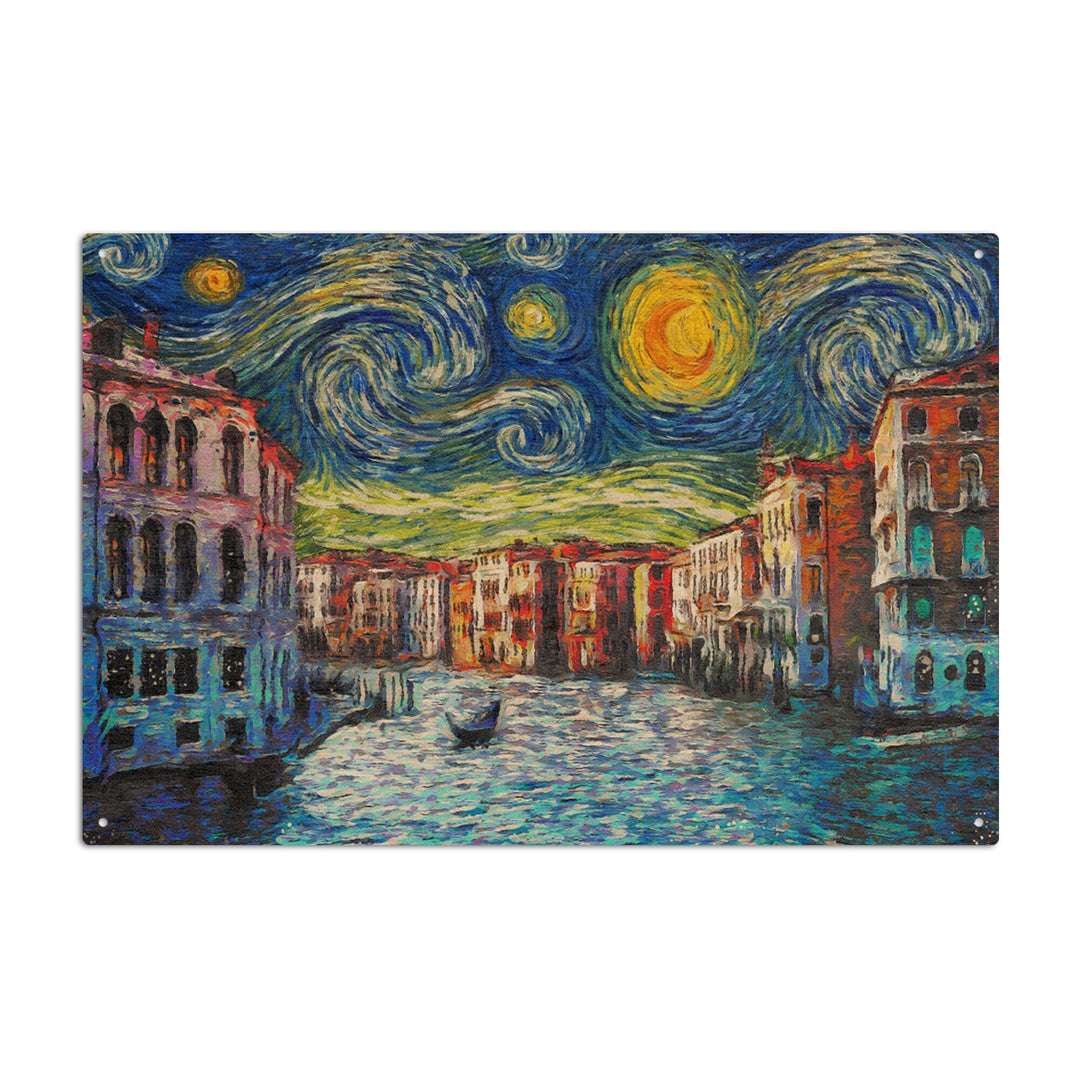 Venice, Italy, Starry Night, Van Gogh, Lantern Press Artwork, Wood Signs and Postcards Wood Lantern Press 6x9 Wood Sign 