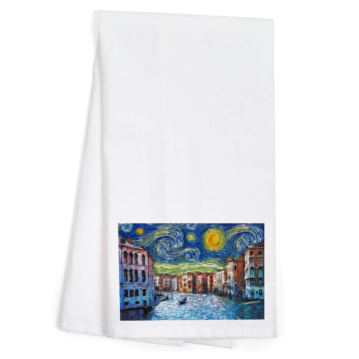 Venice, Italy, Starry Night, Van Gogh, Organic Cotton Kitchen Tea Towels Kitchen Lantern Press 