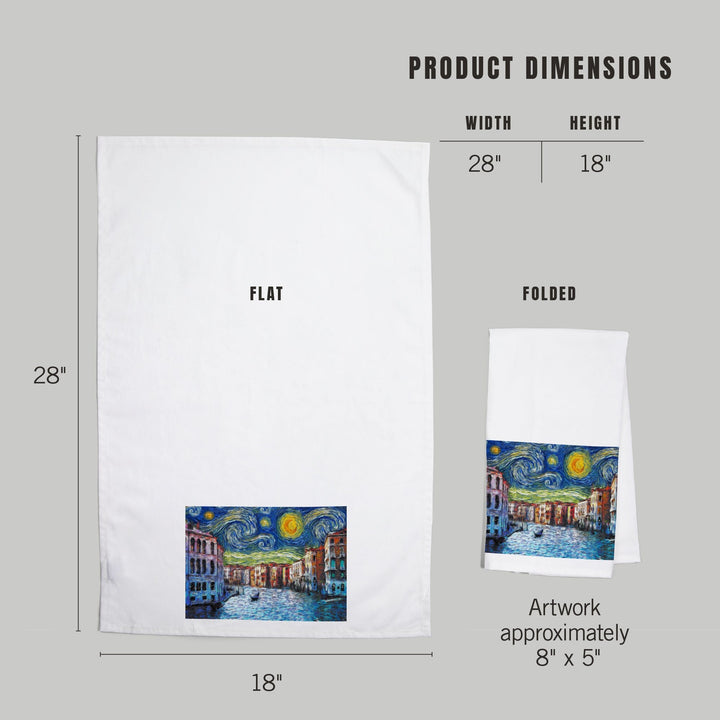 Venice, Italy, Starry Night, Van Gogh, Organic Cotton Kitchen Tea Towels Kitchen Lantern Press 