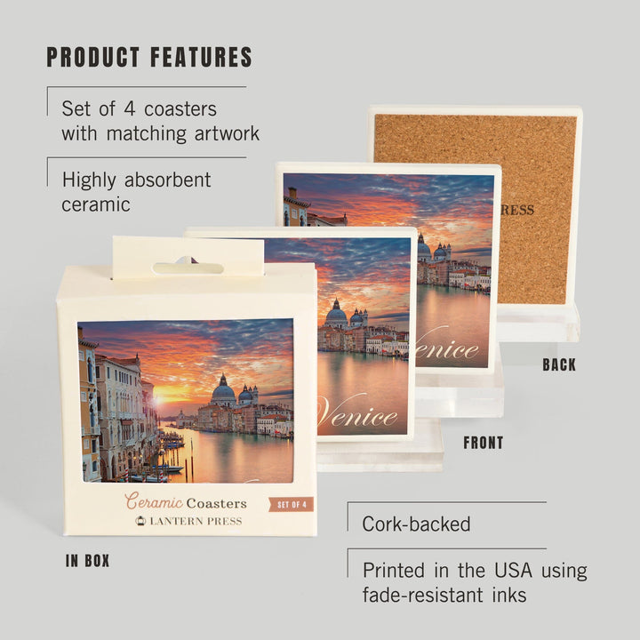 Venice, Italy, Sunrise, Coaster Set Coasters Lantern Press 