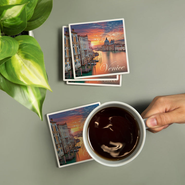 Venice, Italy, Sunrise, Coaster Set Coasters Lantern Press 