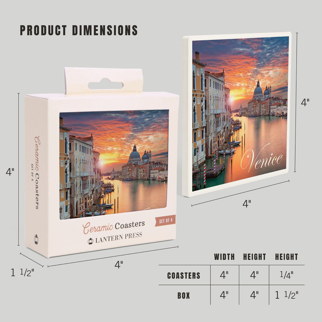 Venice, Italy, Sunrise, Coaster Set Coasters Lantern Press 