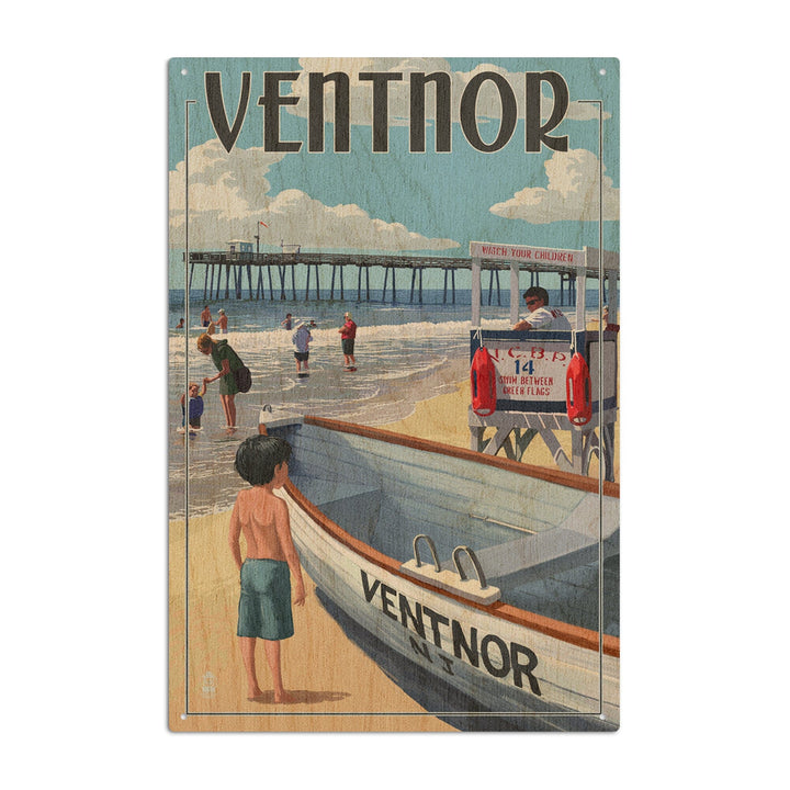 Ventnor, New Jersey, Lifeguard Stand, Lantern Press Artwork, Wood Signs and Postcards Wood Lantern Press 6x9 Wood Sign 