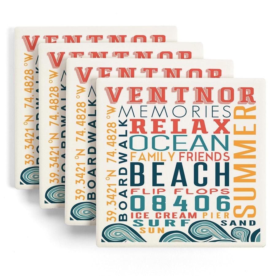 Ventnor, New Jersey, Typography, Coaster Set Coasters Lantern Press 