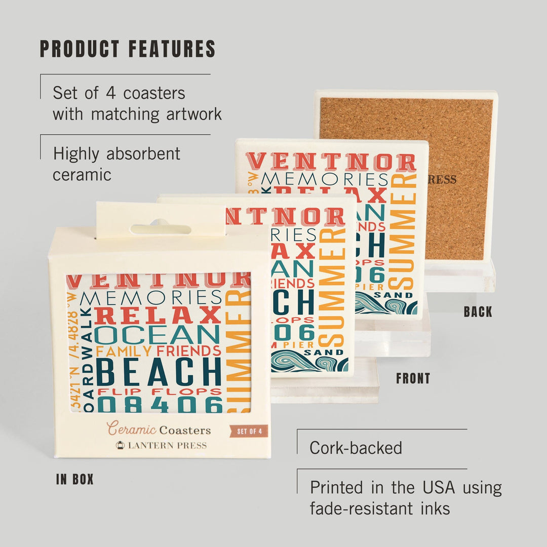 Ventnor, New Jersey, Typography, Coaster Set Coasters Lantern Press 