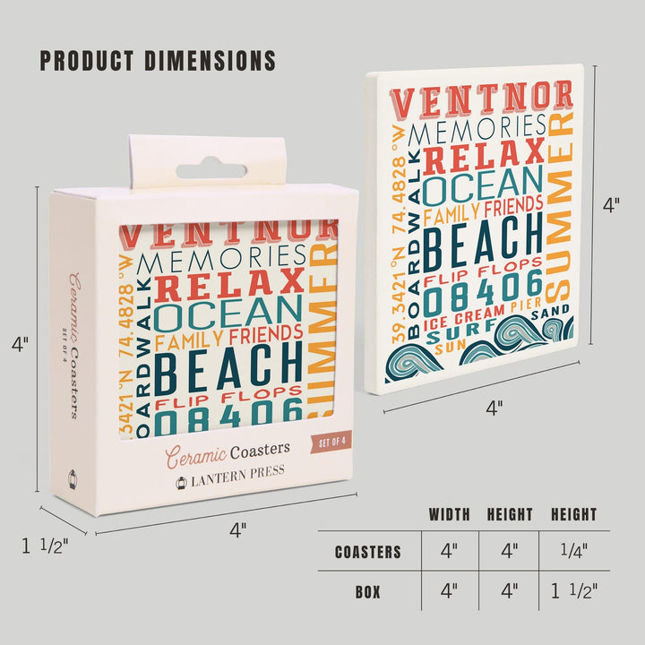 Ventnor, New Jersey, Typography, Coaster Set Coasters Lantern Press 