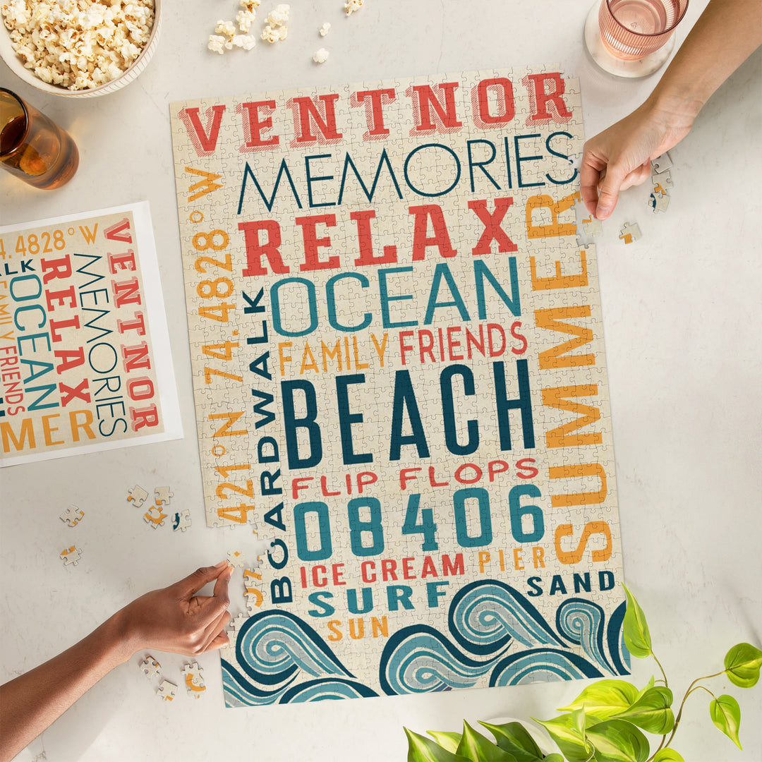 Ventnor, New Jersey, Typography, Jigsaw Puzzle Puzzle Lantern Press 