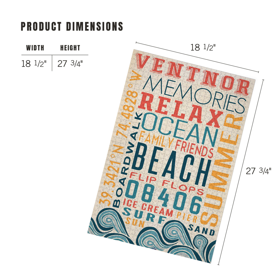 Ventnor, New Jersey, Typography, Jigsaw Puzzle Puzzle Lantern Press 