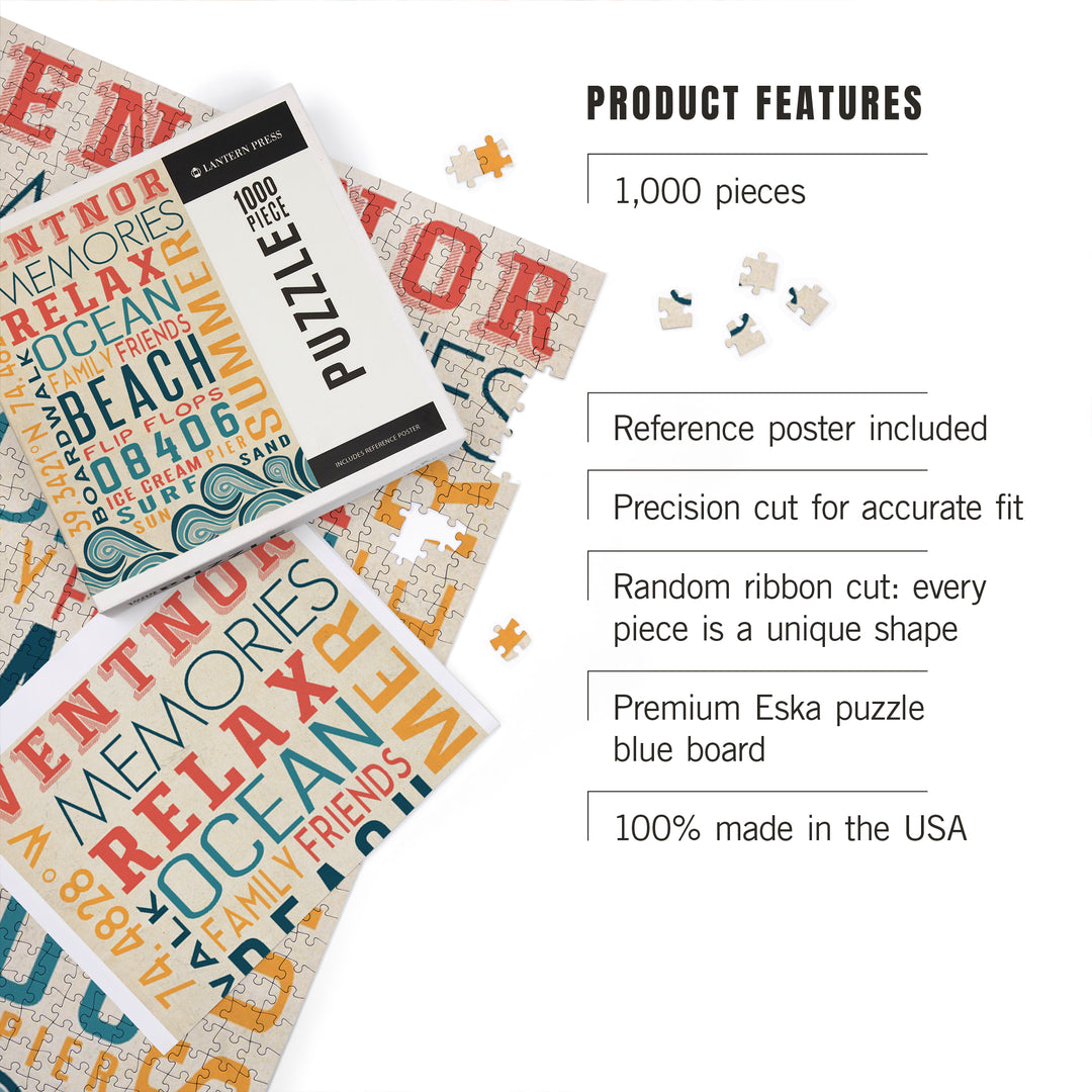 Ventnor, New Jersey, Typography, Jigsaw Puzzle Puzzle Lantern Press 