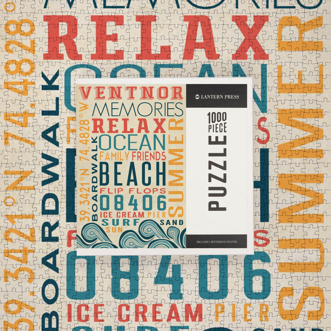 Ventnor, New Jersey, Typography, Jigsaw Puzzle Puzzle Lantern Press 