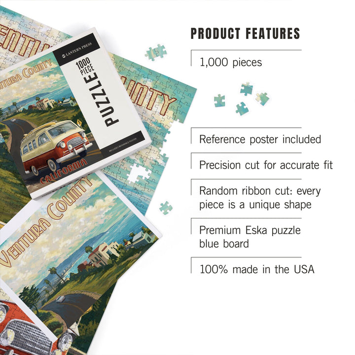 Ventura, California, Camper Van, Jigsaw Puzzle Puzzle Lantern Press 