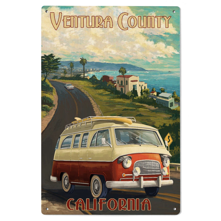 Ventura, California, Camper Van, Lantern Press Artwork, Wood Signs and Postcards Wood Lantern Press 