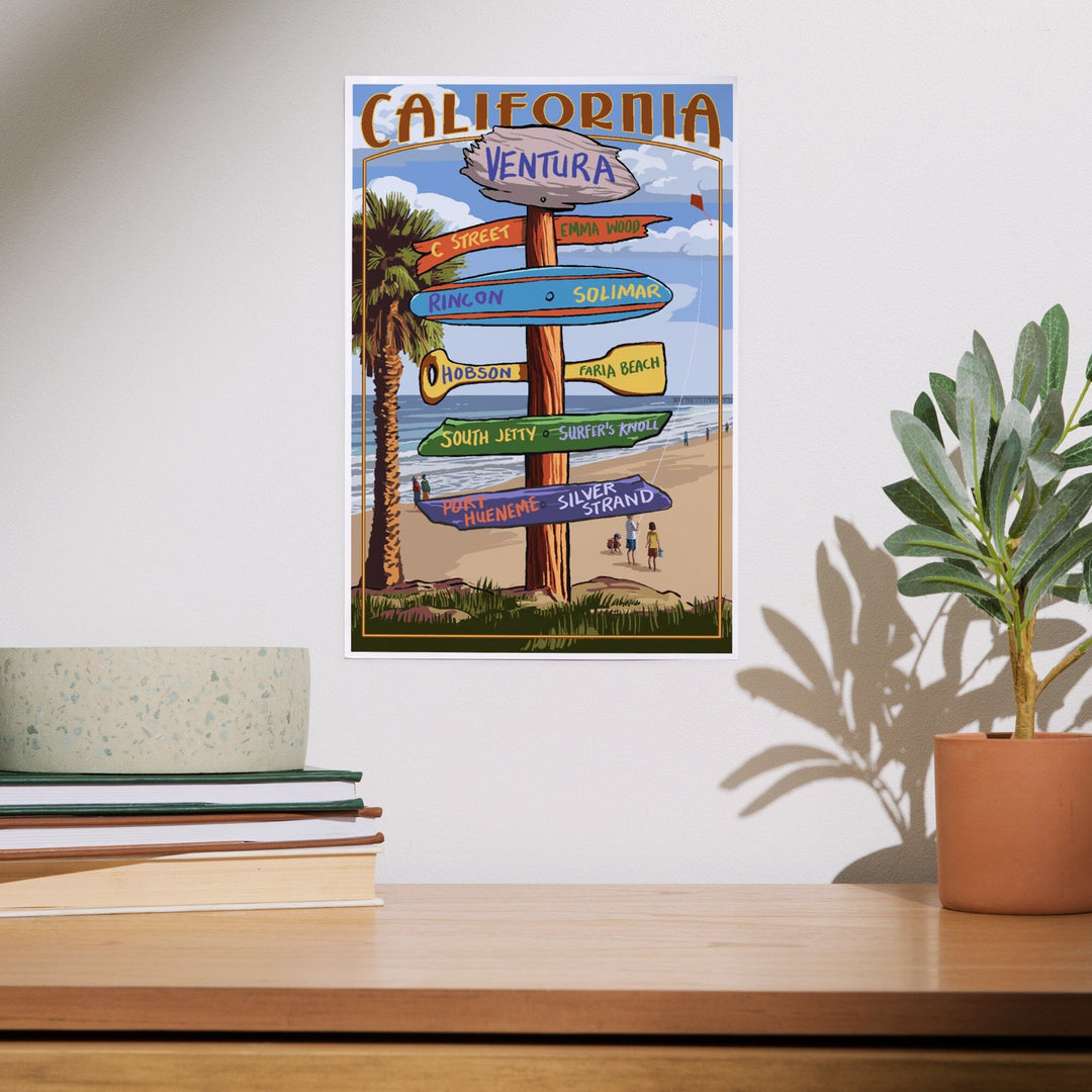 Ventura, California, Destination Sign, Kids with Kite, Art & Giclee Prints Art Lantern Press 