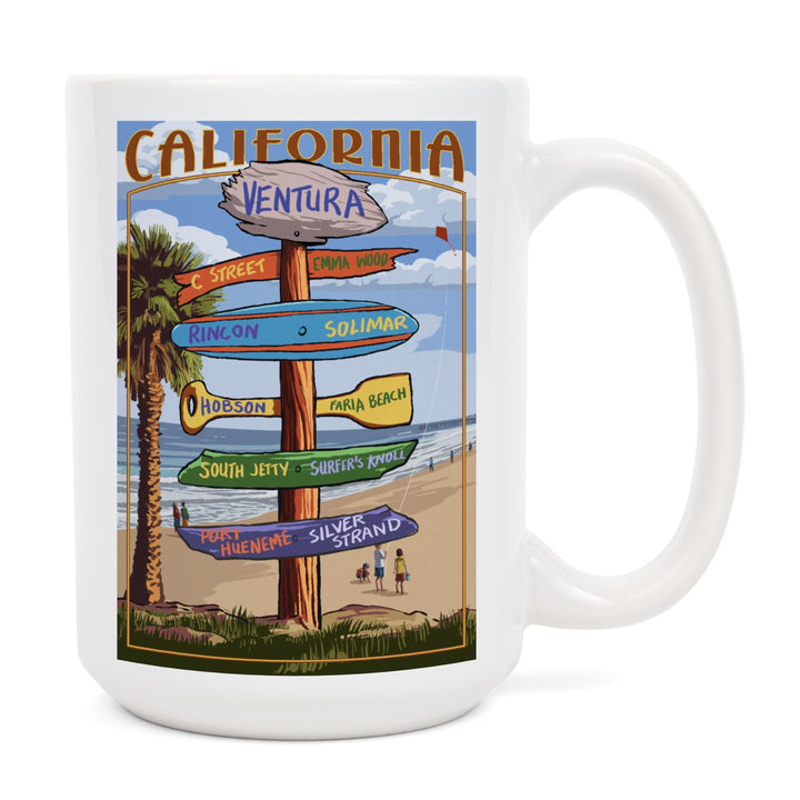 Ventura, California, Destination Sign, Kids with Kite, Ceramic Mug Mugs Lantern Press 