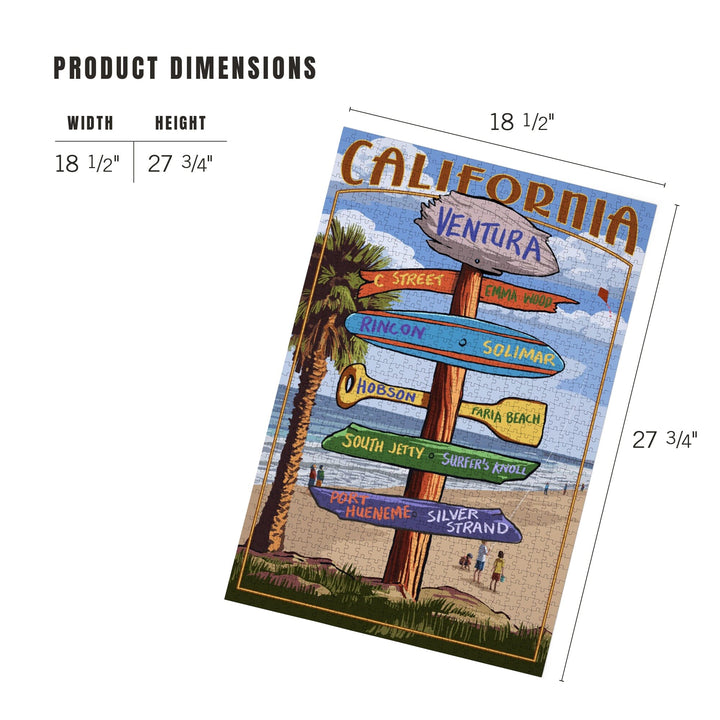 Ventura, California, Destination Sign, Kids with Kite, Jigsaw Puzzle Puzzle Lantern Press 