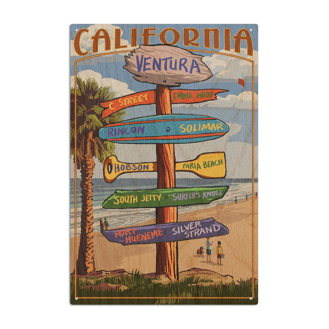 Ventura, California, Destination Sign, Kids with Kite, Lantern Press Artwork, Wood Signs and Postcards Wood Lantern Press 10 x 15 Wood Sign 