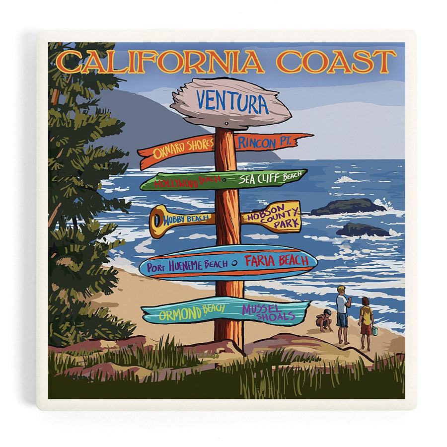 Ventura, California, Destinations Sign, Coasters Coasters Lantern Press 