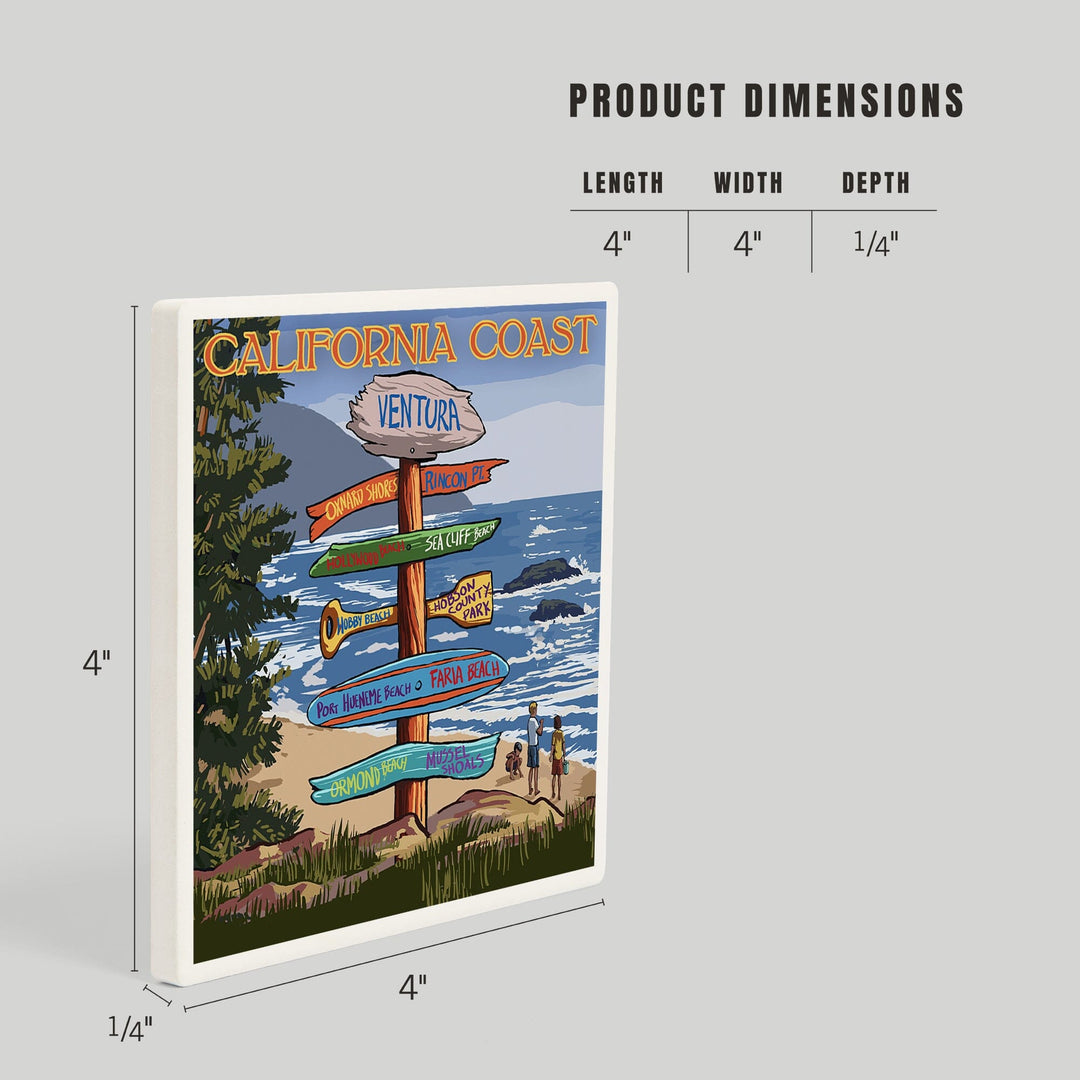 Ventura, California, Destinations Sign, Coasters Coasters Lantern Press 