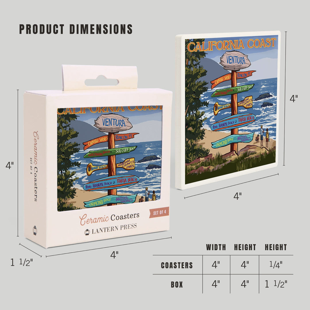Ventura, California, Destinations Sign, Coasters Coasters Lantern Press 