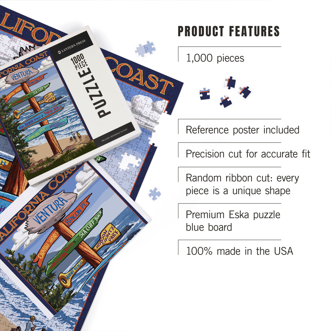 Ventura, California, Destinations Sign, Jigsaw Puzzle Puzzle Lantern Press 