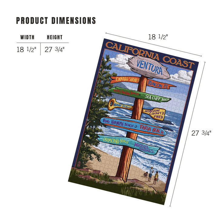 Ventura, California, Destinations Sign, Jigsaw Puzzle Puzzle Lantern Press 
