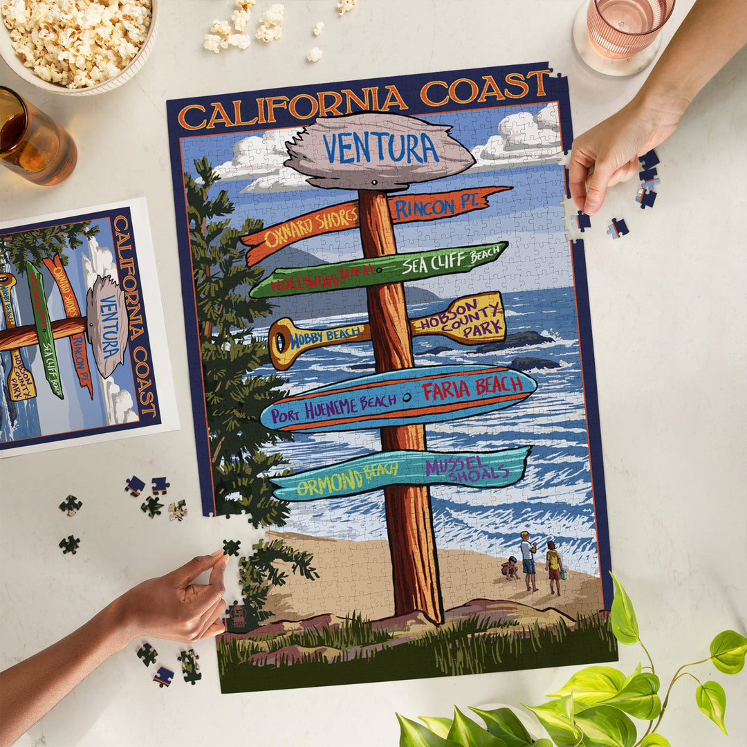 Ventura, California, Destinations Sign, Jigsaw Puzzle Puzzle Lantern Press 