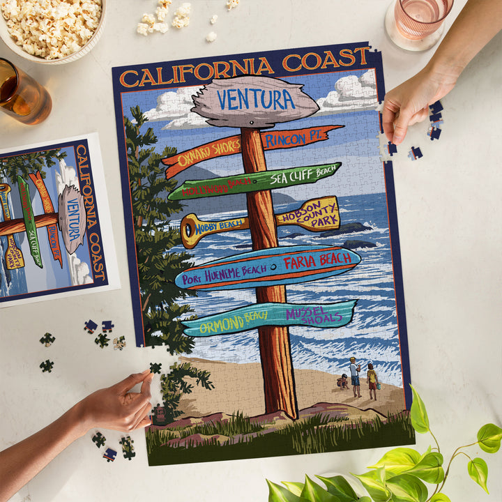 Ventura, California, Destinations Sign, Jigsaw Puzzle Puzzle Lantern Press 