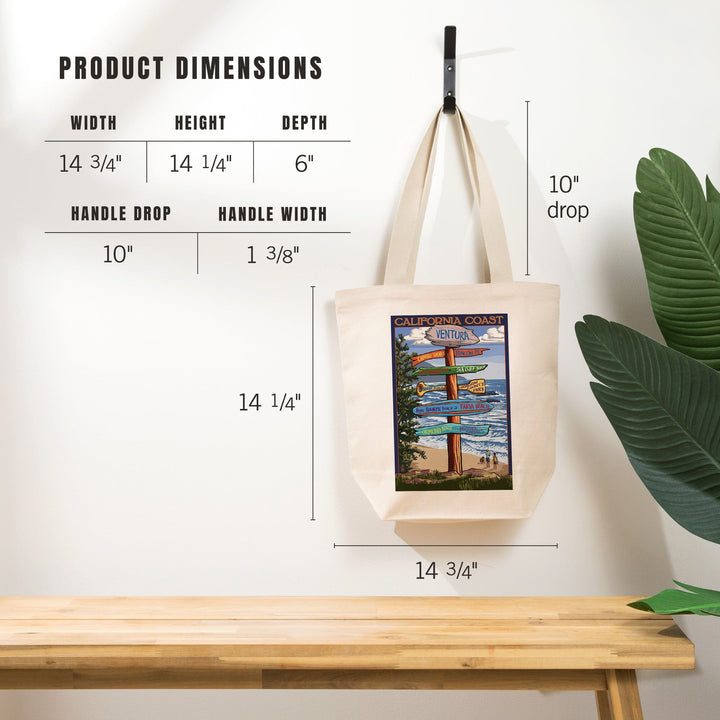Ventura, California, Destinations Sign, Tote Bag Totes Lantern Press 