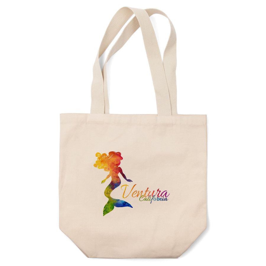 Ventura, California, Mermaid Silhouette, Rainbow, Watercolor,, Tote Bag Totes Lantern Press 