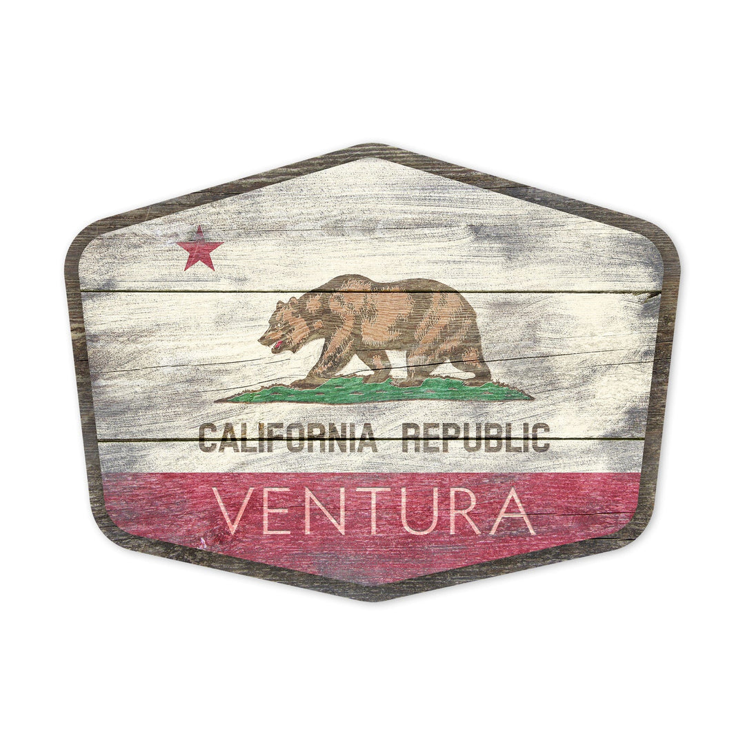 Ventura, California, Rustic California State Flag, Contour, Lantern Press Artwork, Vinyl Sticker Sticker Lantern Press 