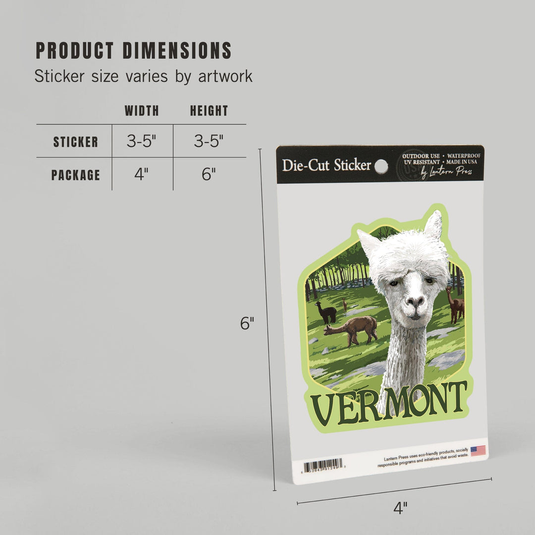 Vermont, Alpaca Scene, Contour, Vinyl Sticker Sticker Lantern Press 