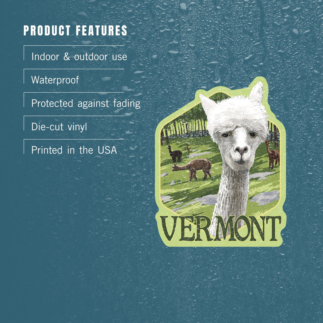 Vermont, Alpaca Scene, Contour, Vinyl Sticker Sticker Lantern Press 