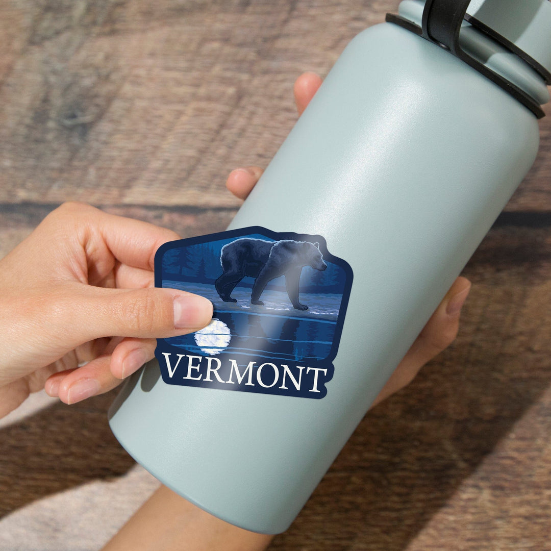 Vermont, Bear in Moonlight, Contour, Lantern Press Artwork, Vinyl Sticker Sticker Lantern Press 