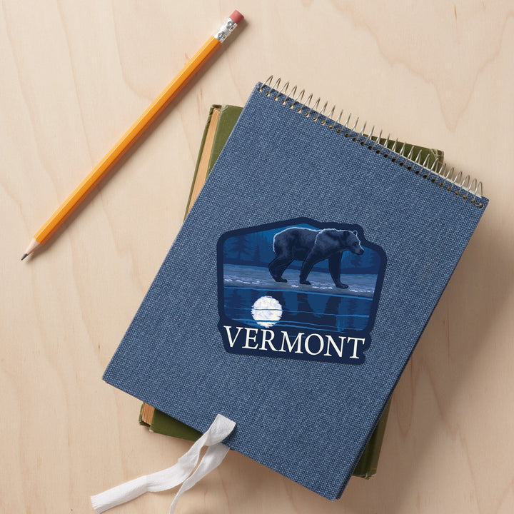 Vermont, Bear in Moonlight, Contour, Lantern Press Artwork, Vinyl Sticker Sticker Lantern Press 