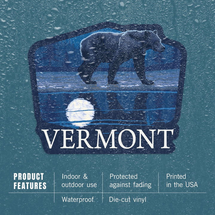 Vermont, Bear in Moonlight, Contour, Lantern Press Artwork, Vinyl Sticker Sticker Lantern Press 