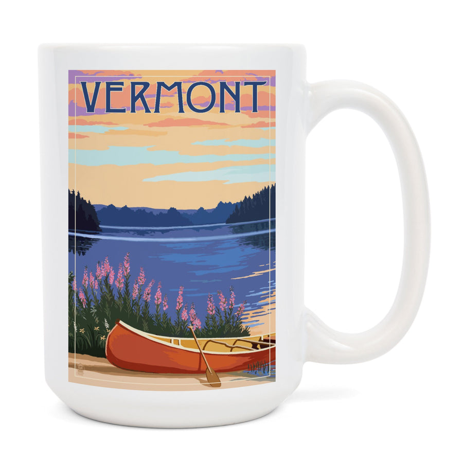 Vermont, Canoe and Lake, Lantern Press Artwork, Ceramic Mug Mugs Lantern Press 